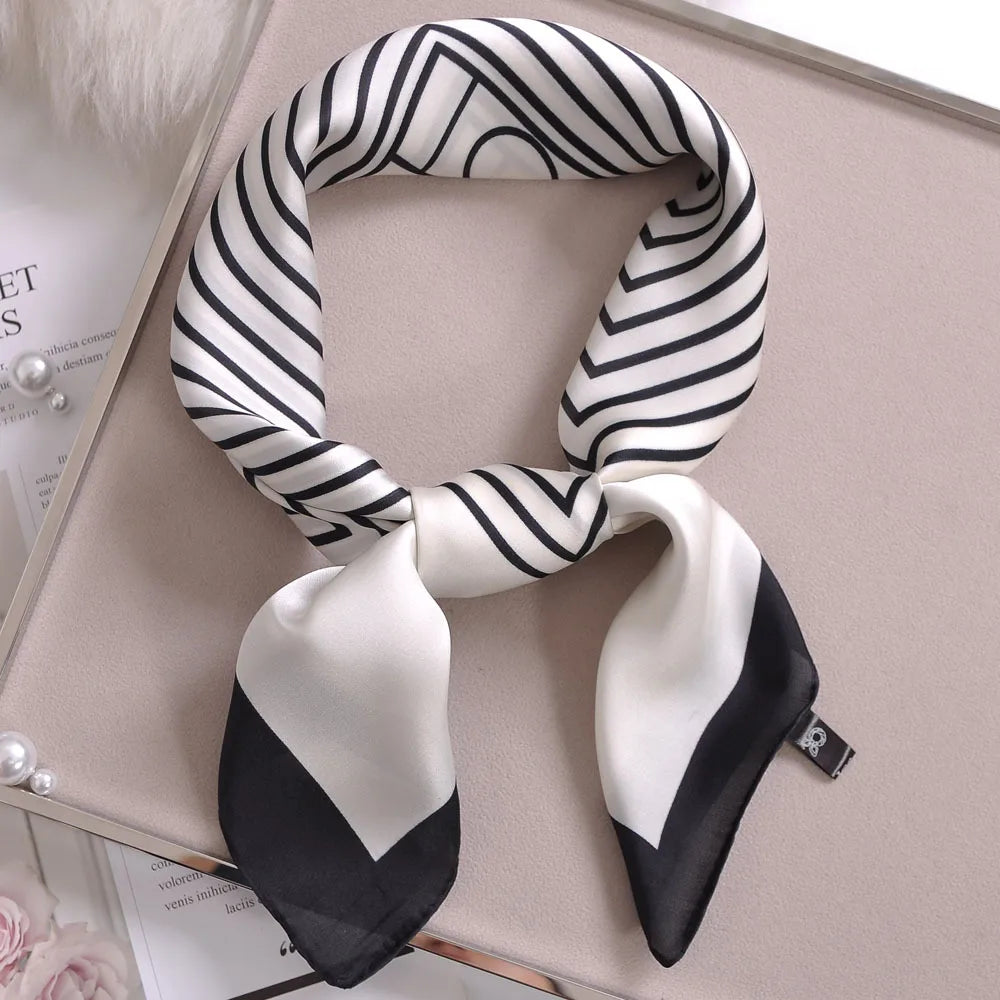 Luxury Apricot Print 70*70cm Silk Square Scarf Women Soft Satin Hairband Neckerchief Tie Female Headband Foulard Bag Ribbon Gift