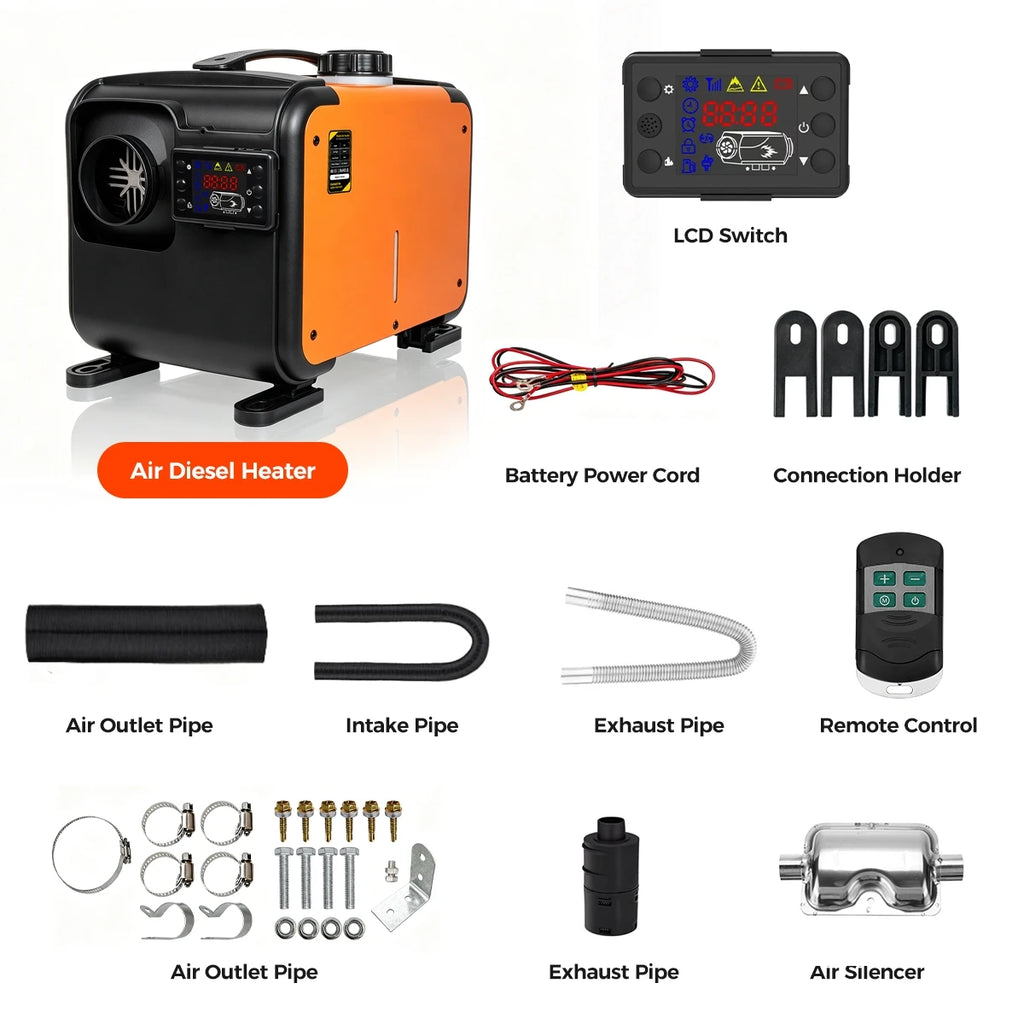 12V 24V 8KW All‑in‑one Diesel Air Heater with LCD Remote Control Parking Heater for RV Motorhome Caravan Truck Boat Indoor