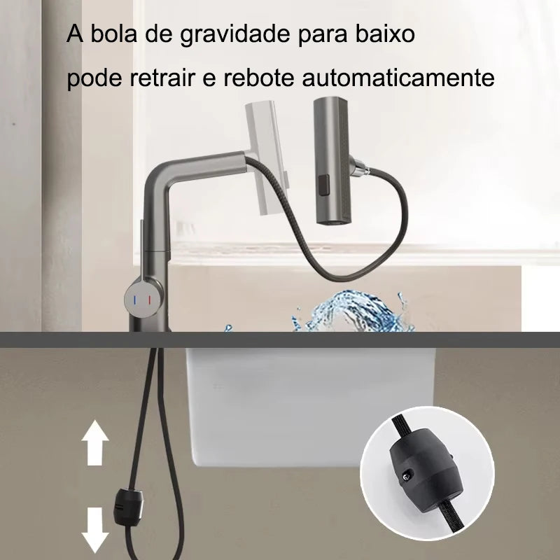 Intelligent Digital Display Pull Out Kitchen Faucet Cold Hot Mixer Taps Rotatable Sink Lifting Basin Faucet
