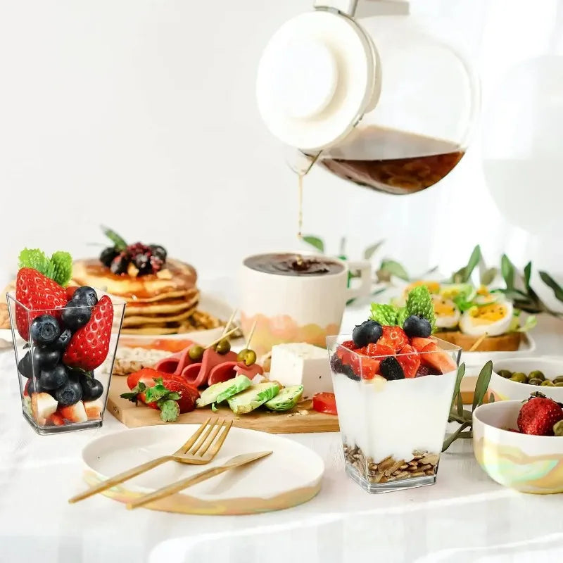 50PCS 70ml Transparent PS Dessert Bowls Reusable Trapezoid Cups for Ice Cream Yogurt Mousse Pudding Jelly Cake Display Party