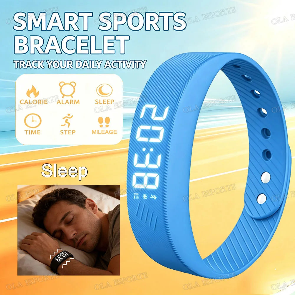 LED Digital Alarm Clock Watch Adjustable Snooze-proof Alarm Bracelet with Running Pedometer Waterproof Vibrating Alarm HT30