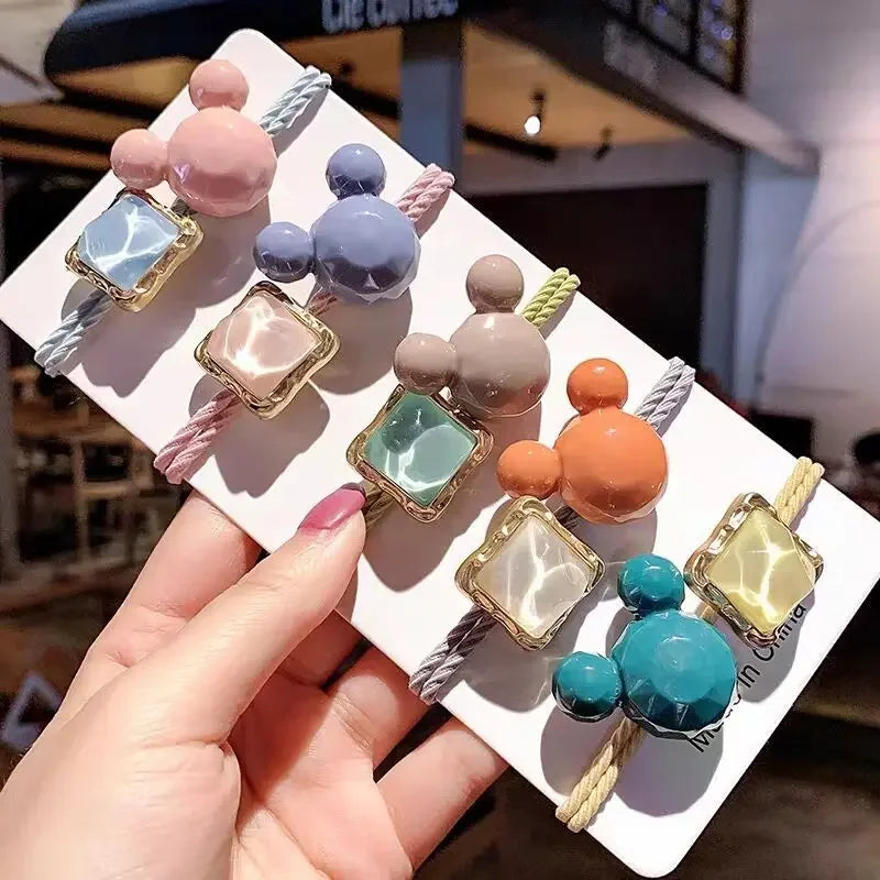 5/10/20PCS Resin Mouse Hair Tie Sweet Hair Ring Square Hair Rope Cute Elastic Ponytail Holder Hair Accessories Women