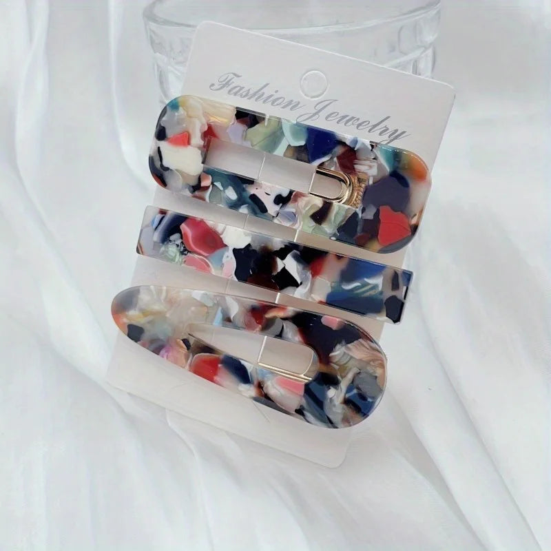3pcs/set Acetate Hollow Water Drop Long Strip Hairpin Simple Duck Beak Clip Broken Hair Leopard Hair Clip Geometric Hairpin