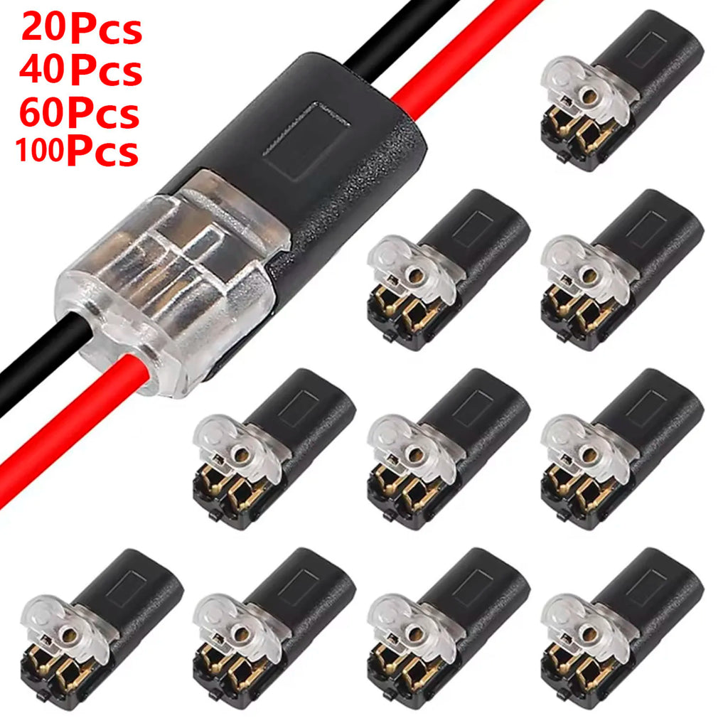 20/40/60/100 Pcs Double-Wire Plug-in Connector with Locking Buckle-Pluggable LED Wire Connectors 2 Way Electrical Wire Connector