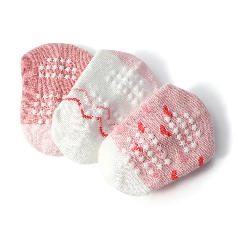6 Pairs Girls Socks Cartoon Flower Heart Pattern Non-Slip Floor Socks for Kids Baby Toddler All-Season