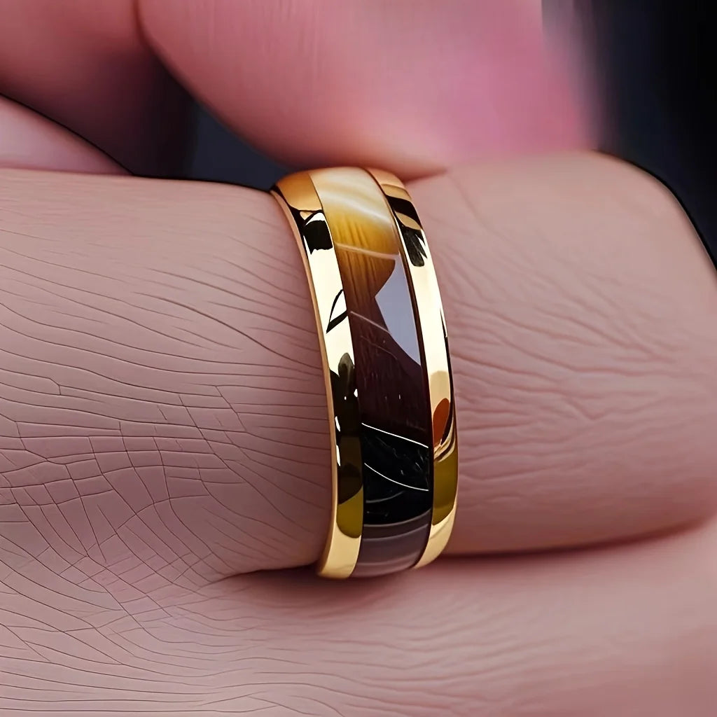 8MM Men's Fashion Abalone Shell Inlay Rings Gold Color Stainless Steel Rings Wedding Engagement Party Stainless Steel Jewelry