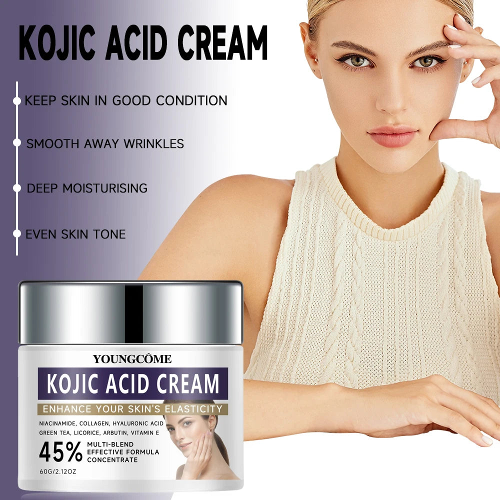 Kojic acid face cream containing collagen,hyaluronic acid,Improves the texture ofskin,Dark Skin BrightenSerum Fade Fine Lines
