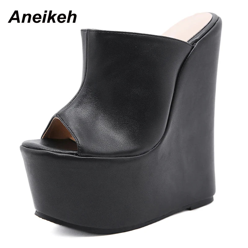 Aneikeh Summer Fashion Women's Slippers Sexy Platform PU Wedges Peep Toe Rome Party Shoes Sandalias Mules 35-42 Elegant NEW 2025