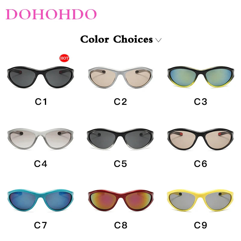 DOHOHDO New Retro Y2K Cat Eye Outdoor Fashion Sports Sunglasses Women Gradient Mirror Goggles Shades UV400 Men Punk Sun Glasses