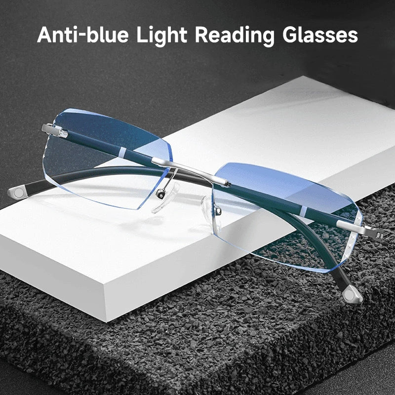 Fashion Diamond Anti-blue Light Reading Glasses Woman Man Rimless Eyewear Blocking Blue Light Protection Eyeglasses +1.0 To +4.0
