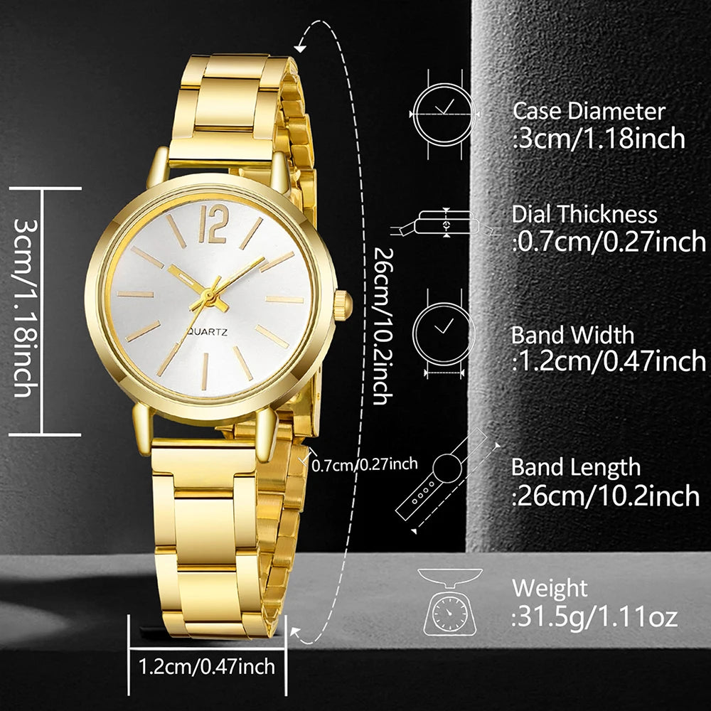 5Pcs/Set Unisex Jewelry Watches Women's Wristwatch Accessories Gold Fashion Business Elegant Trendy Classic Exquisite Simple Trendy Light Luxury Rhinestone Luxury Bracelet Watch Set Y2K Suitable for Travel, Vacation, Parties,
