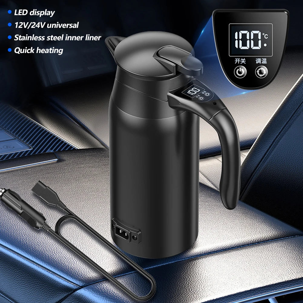 800/1200ML 12/24V Rapid Boiling 304 Stainless Travel Camping Dteel Hot Water Bottle Hot Water Kettle Electric Heating Car Kettle