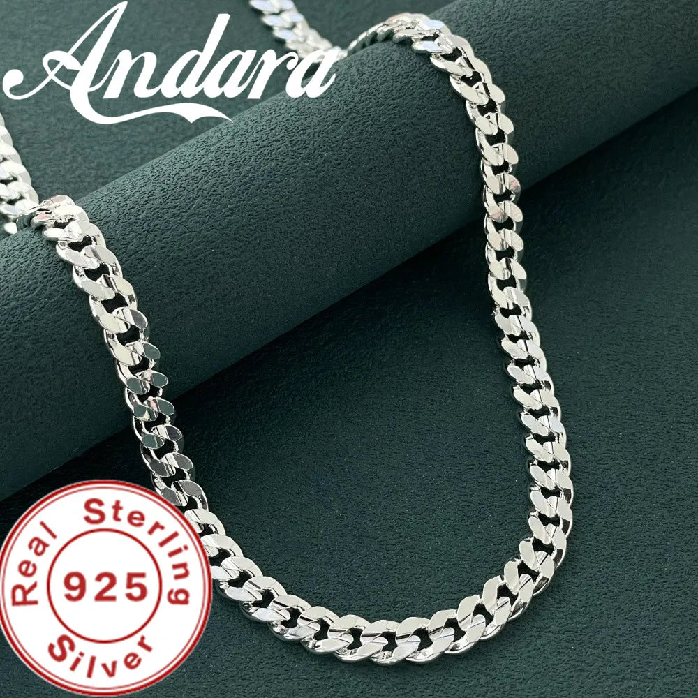 Original 925 Sterling Silver 7MM Cuban Necklace Men Women Wedding Fine Jewelry Accessories Party Gift