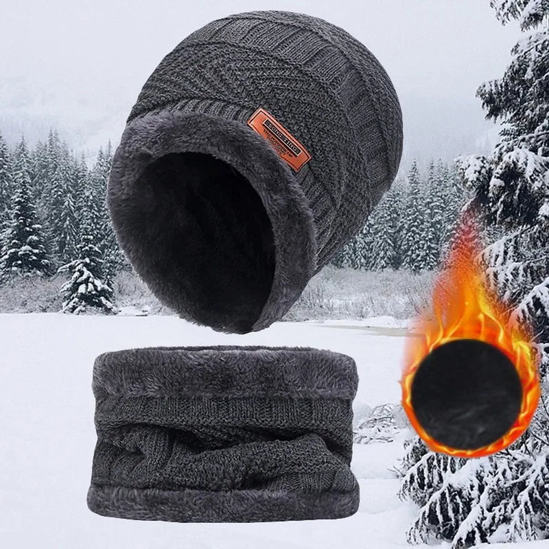 Winter Beanie Hat For Men Fleece Scarf Women Knitted Hat Warm Cap Thick Wool Neck Warmer Scarf Balaclava Mask Skullies Beanies