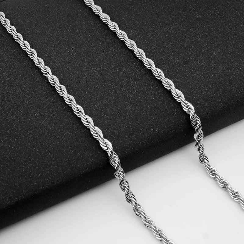 2mm Casual Stainless Steel Cuban Chain Necklace for Men,Hip Hop Punk Silver Color Metal Chain Link Layers Collars Jewelry