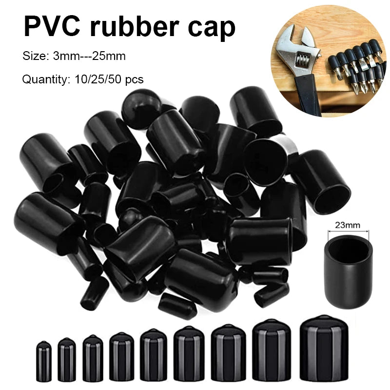 10/25/50pcs 3-25mm PVC Vinyl Rubber Round End Cap Threaded Cap Steel Pipe Plastic Pipe Rubber Protector Classification Kit
