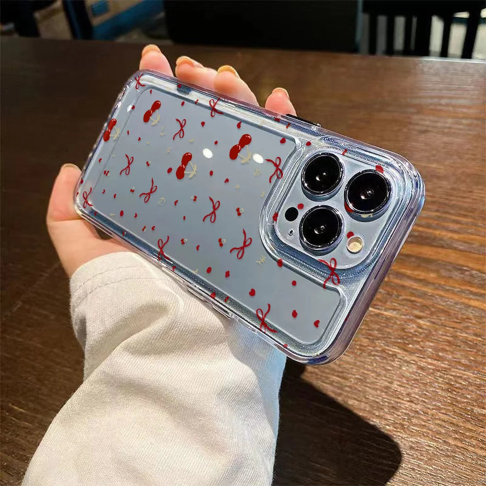 Transparent Cherry Painted Phone Case For iPhone 17 Pro Max  18 16 13 11 15 14 Plus 12 Air 16E Silicone Shockproof Funda Cover