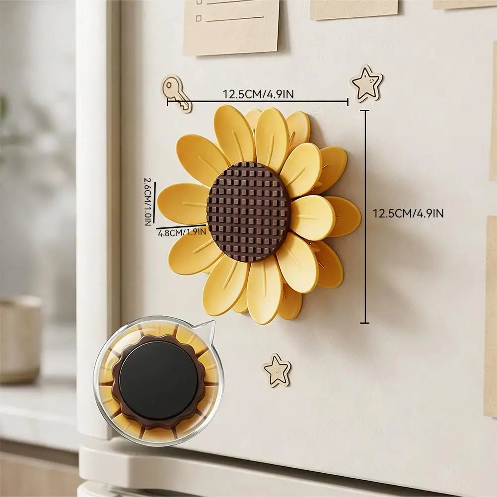 10Pcs Cute Sunflower Magnetic Food Sealing Clips With Base Airtight Chip Snack Bag Clips Kitchen Fresh Keeping Storage Note Clip