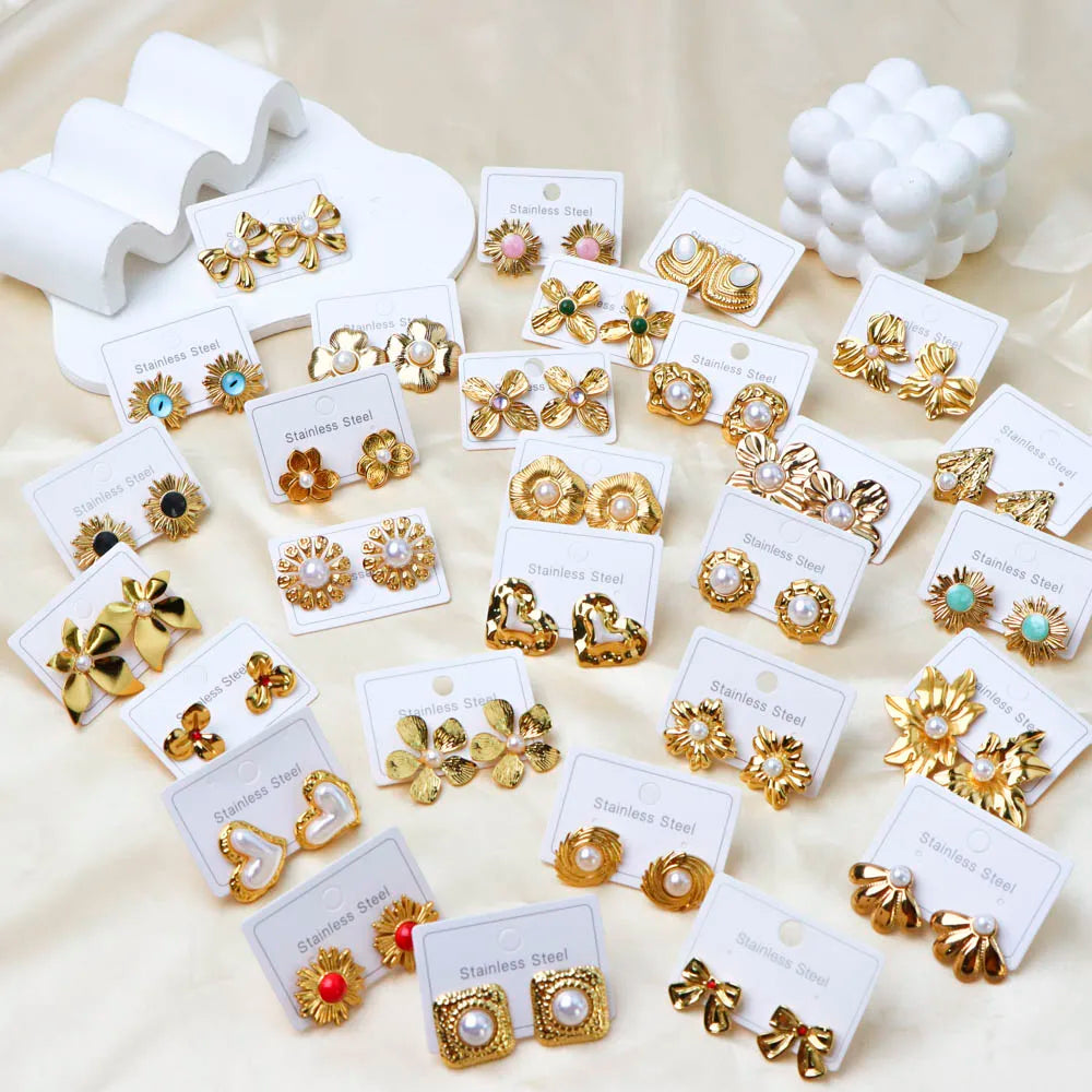 10Pairs/Lot Fashion Elegant Charm Exquisite Geometry Stainless Steel Earrings For Women Mix Style Party Jewelry Accessories Gift