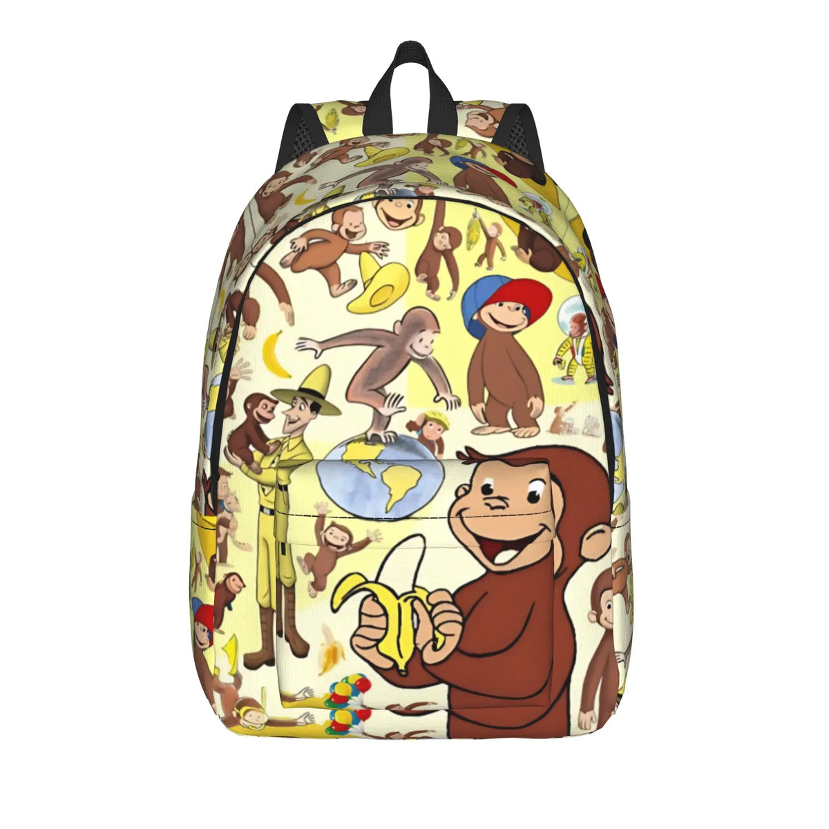 Curious George Swing Banana Stripe Backpack  Outdoor Style Backpacks Women High Quality Large School Bags Streetwear Rucksack