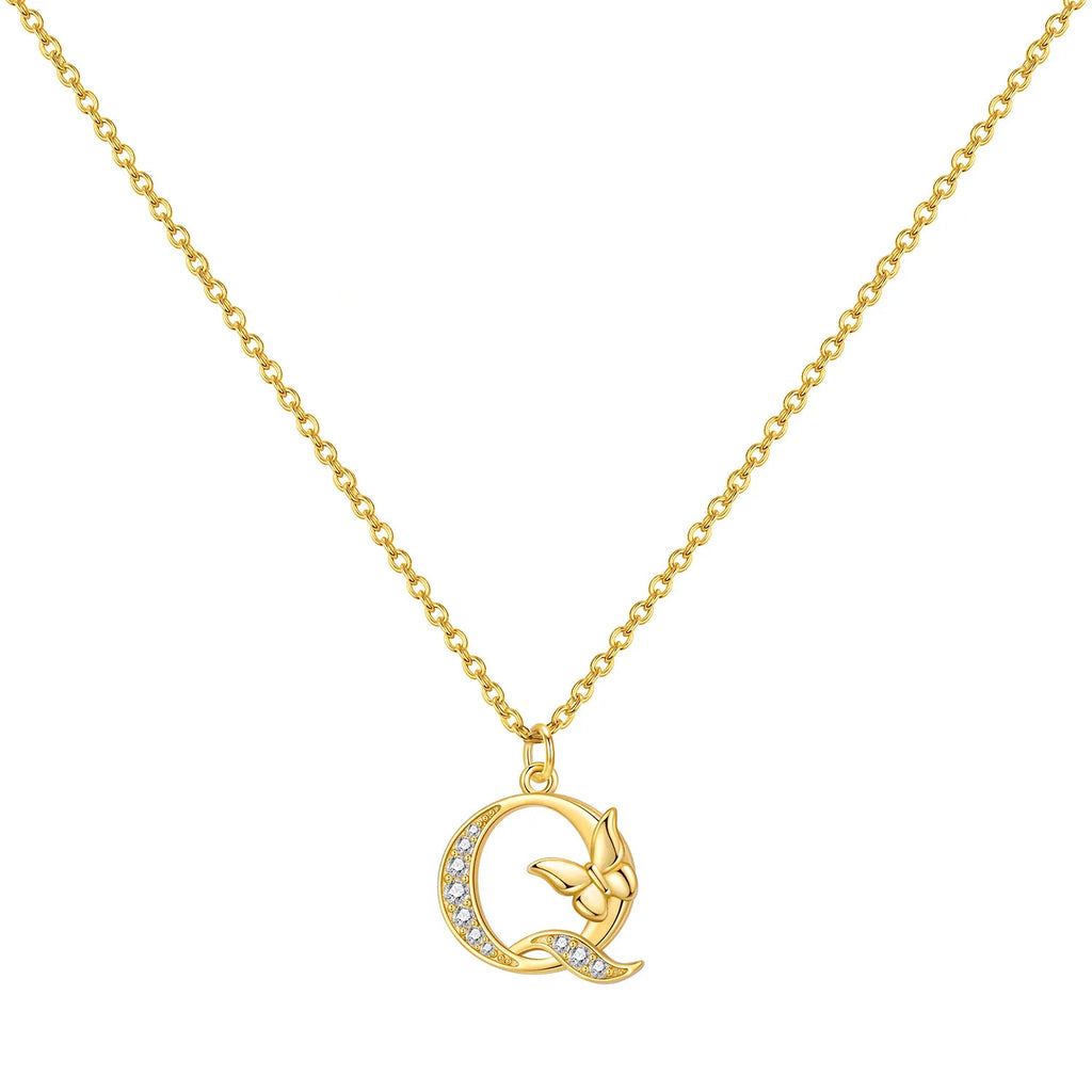 Original 925 Sterling Silver 18K Gold Zircon Butterfly A-Z 26 Letter Y-shaped Chain Necklace For Women Commemorate Jewelry Gift