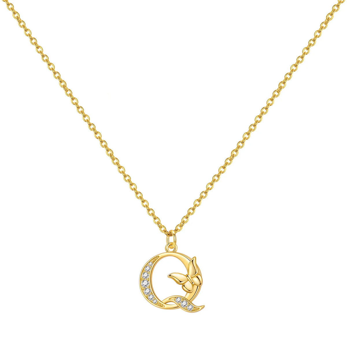 Original 925 Sterling Silver 18K Gold Zircon Butterfly A-Z 26 Letter Y-shaped Chain Necklace For Women Commemorate Jewelry Gift