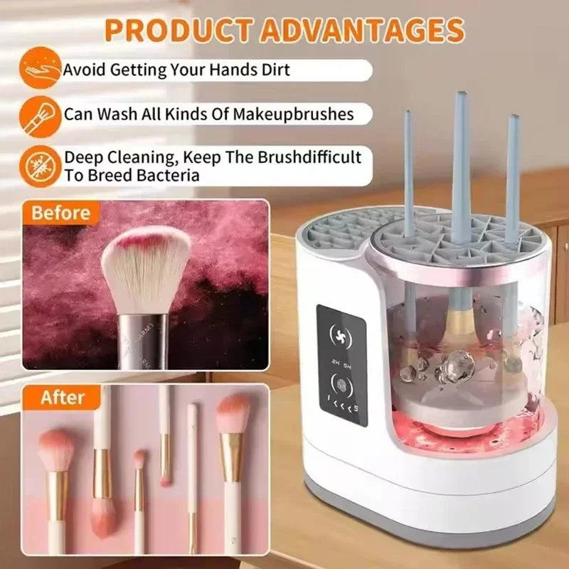 USB Electric Makeup Brush Cleaner 3-in-1 with Automatic Quick-Drying Support Device - Makeup Brush Cleaning And Drying Book Tool