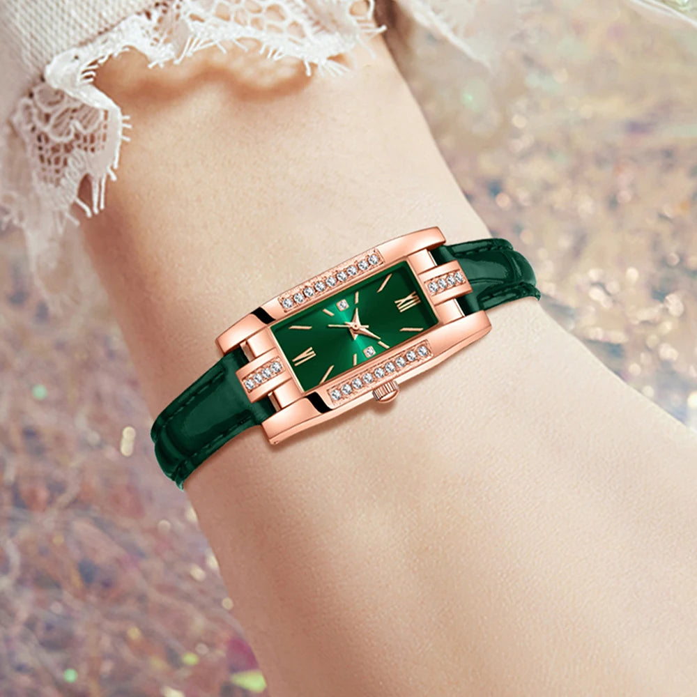 Women's watch light luxury diamond watch Tiktok student small green watch small female watch simple fashion quartz watch set