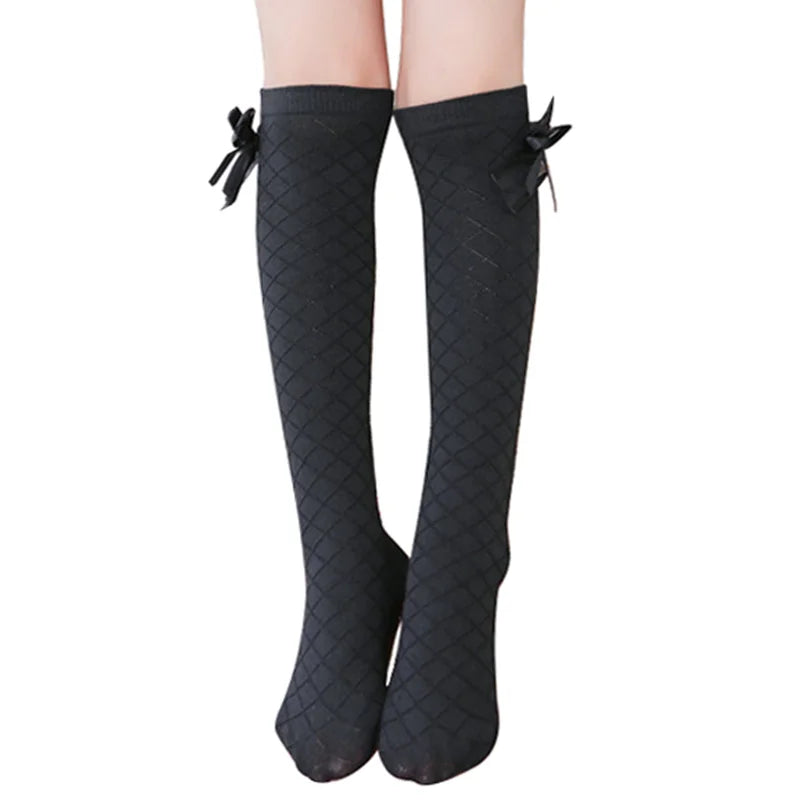 Knee High Girls Socks for Kids Children Golf Cotton Bow Long Tube Stitch Sock Baby Toddler Little Princess Popular Tall Calf