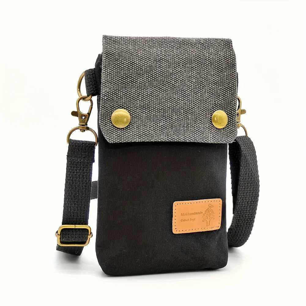 Mini Fabric Crossbody Bag, Color Contrast Cell Phone Bag, Vintage Shoulder Purse For Women Small Crossbody Bag New All-match