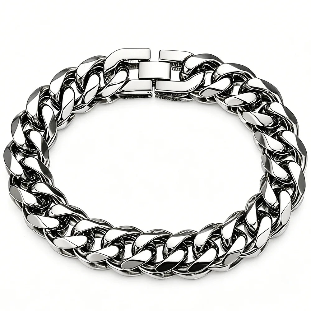 9MM-15MM Polished 316L Stainless Steel Cuban Link Bracelet for Men Waterproof Thick Curb Chain Wrist Jewelry Gift for Him