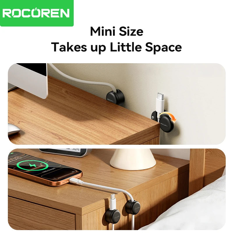 Rocoren 360° Rotating Magnetic Cable Management Self Adhesive Wire Cord Organizer Cable Clips Adjustable Wire Holder Under Desk