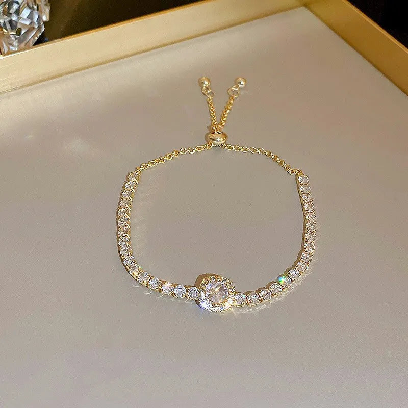 Wave Geometry Adjustable Bracelet Bangle Luxury Fashion Rhinestone Crystal Bracelets Women Wedding Wristband Jewelry