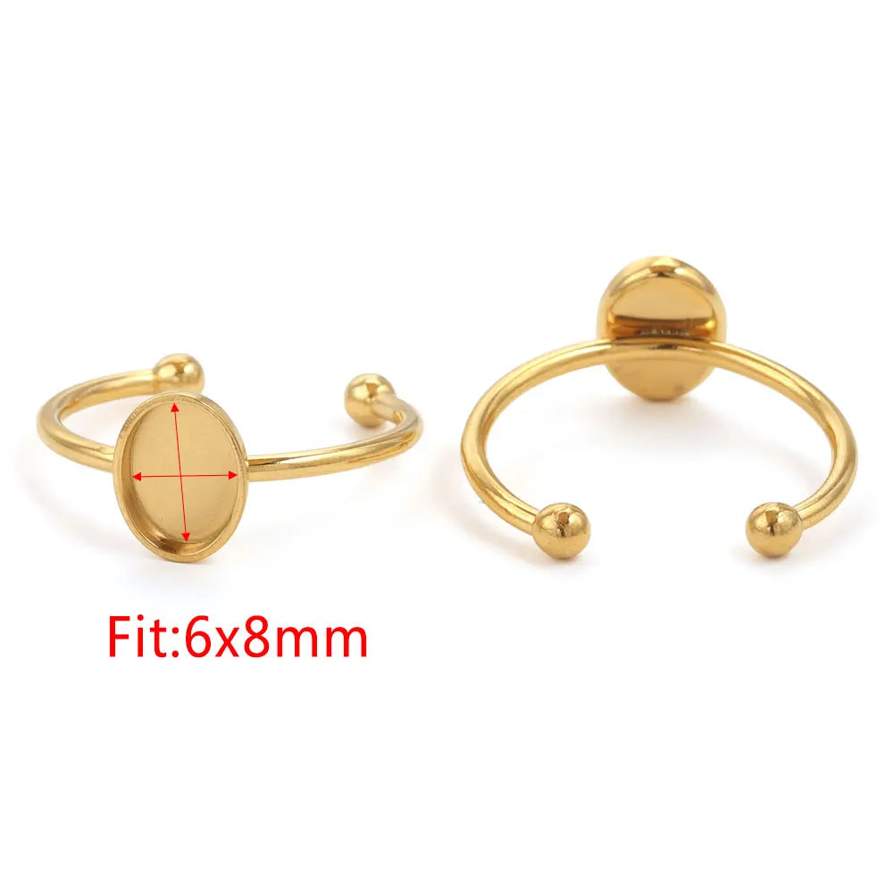 10pcs Adjustable Stainless Steel Open Ring Settings Blank Base Bezel Cabochons Rings For Jewelry Making DIY Finger Ring Blank
