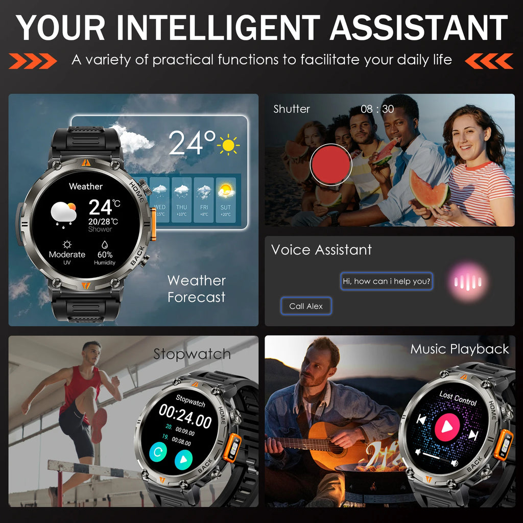 EIGIIS KE3 Smart Watch 3ATM Waterproof Original Design For Men Bluetooth Call Health Monitor With Flashlight 100+ Sports Modes