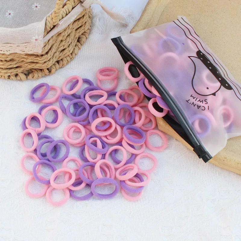100 Zippered Bag Children's Hair Accessories With High Elasticity Fashionable Nylon Hair Rope Simple Basic Sports Headband