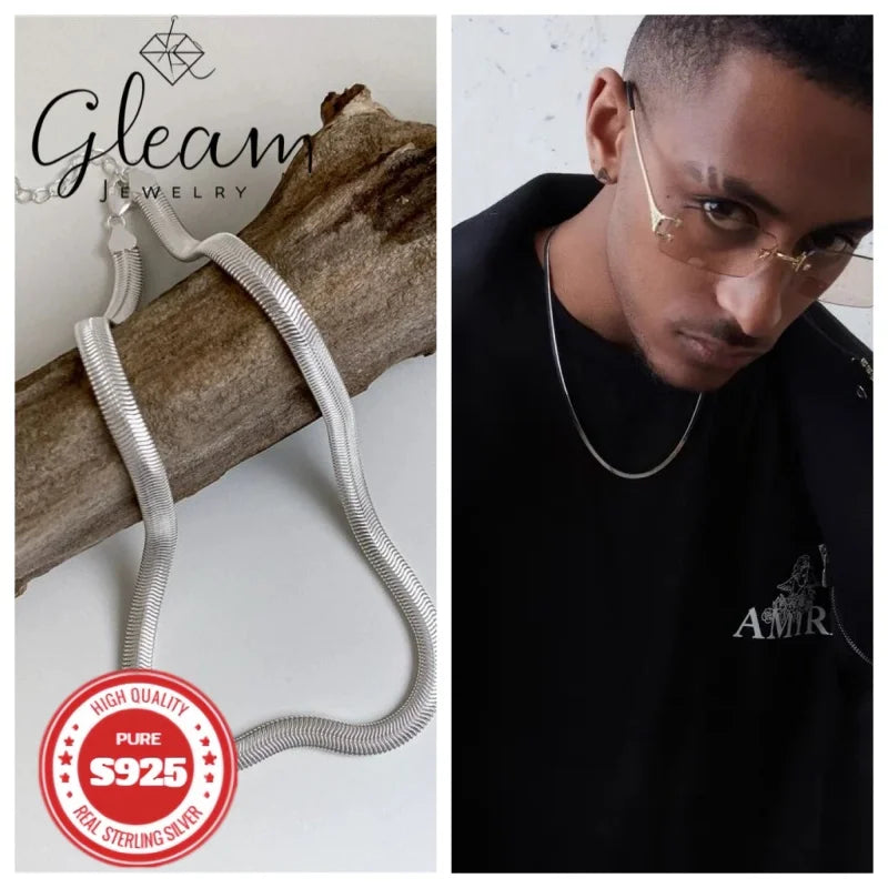 Wide Flat Snake Chain Necklace, 925 Sterling Silver, Adjustable Extended Chain, Unisex Trendy Jewelry, Daily Wear, Anniversary Birthday Holiday Gift, Buy Three Get One Free