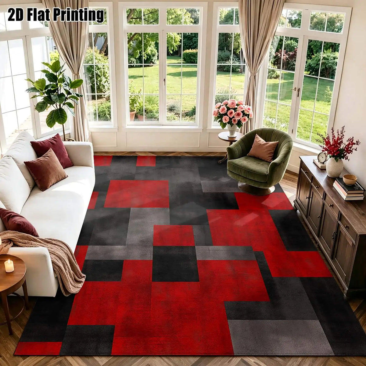 Red, Black and Gray Geometric Area Rug – Six Sizes