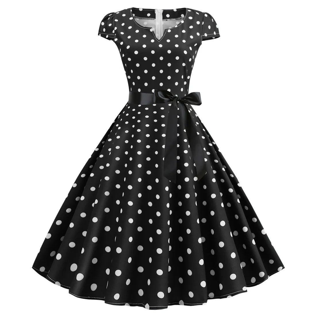 Vintage 1950s Retro Pleated Dress Short Sleeve Polka Dot Print Dress For Women Elegant Evening Party Gown Prom Swing Dresses