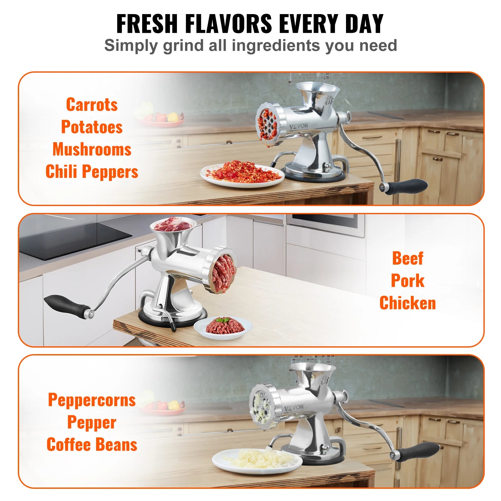 SucceBuy Manual Meat Grinder 304 Stainless Steel Hand Meat Grinder with Suction Cup&Steel Table Clamp Meat Mincer Sausage Maker