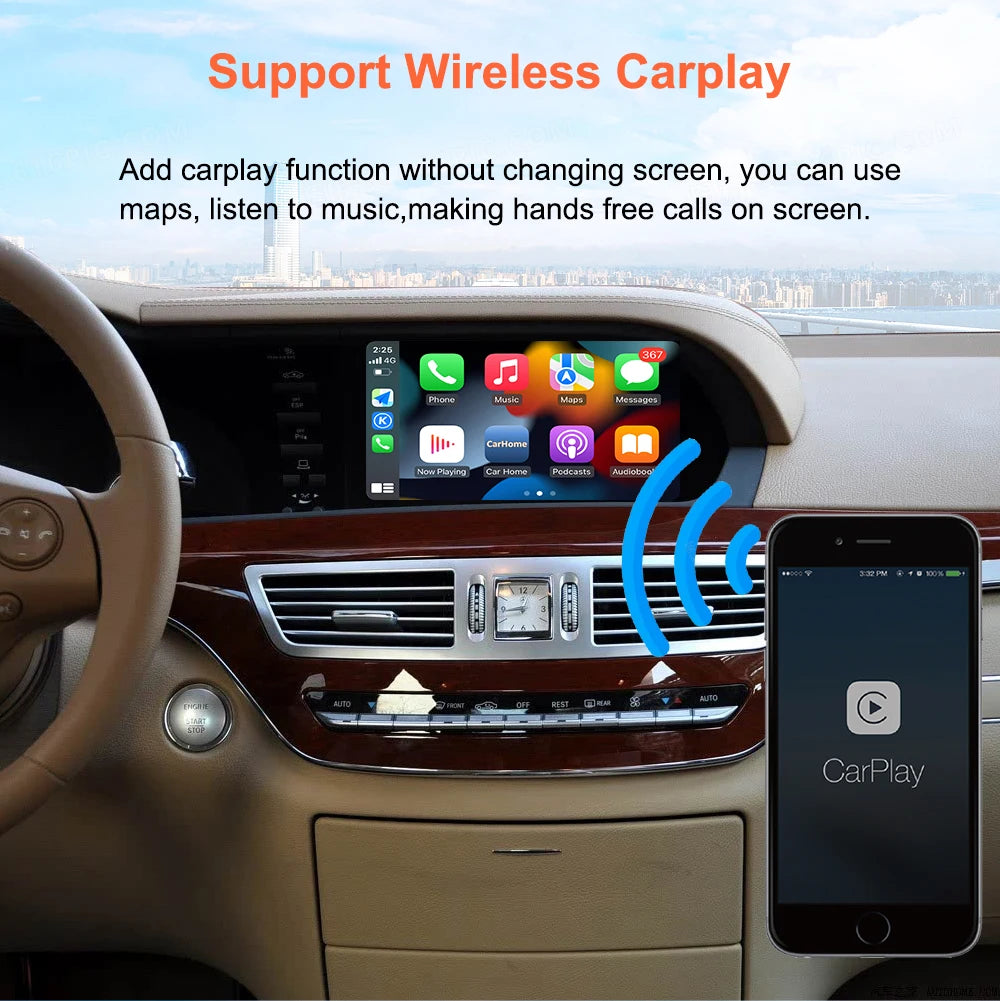 Bonroad Wireless CarPlay OEM Screen Upgrade Smart Adapter For Mercedes Benz S Class W221 2006-2013 NTG 3.0/3.5 Airplay Module Box