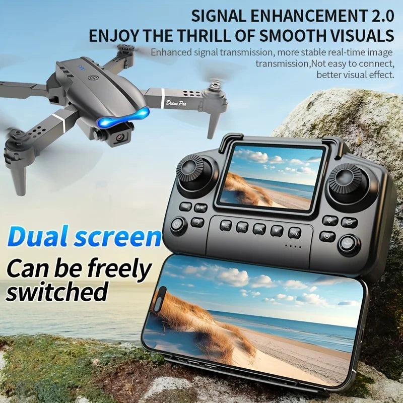 2026 Upgraded E99 PRO MAX Foldable Drone with Dual Camera 4K HD, Screen Remote Control, 2 Batteries 40Min Flight Time, One Key Return, LED Lights, Mini RC Quadcopter for Adults Beginners, Black Friday Christmas Gift