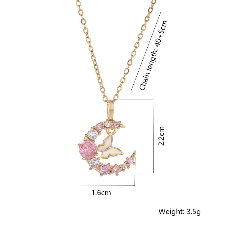 Fashion Butterfly Moon Necklace Women's Stainless Steel Collar Chain High end Elegant 2025 New Korean Jewelry Gift