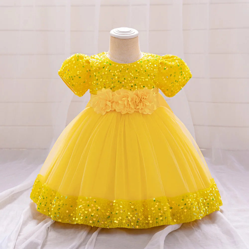 Toddler Baby Sequin Party Dresses Baptism Wedding 1 Year Birthday Bow Princess Dress For Baby Girls Lace Bridemaid Gown Vestidos