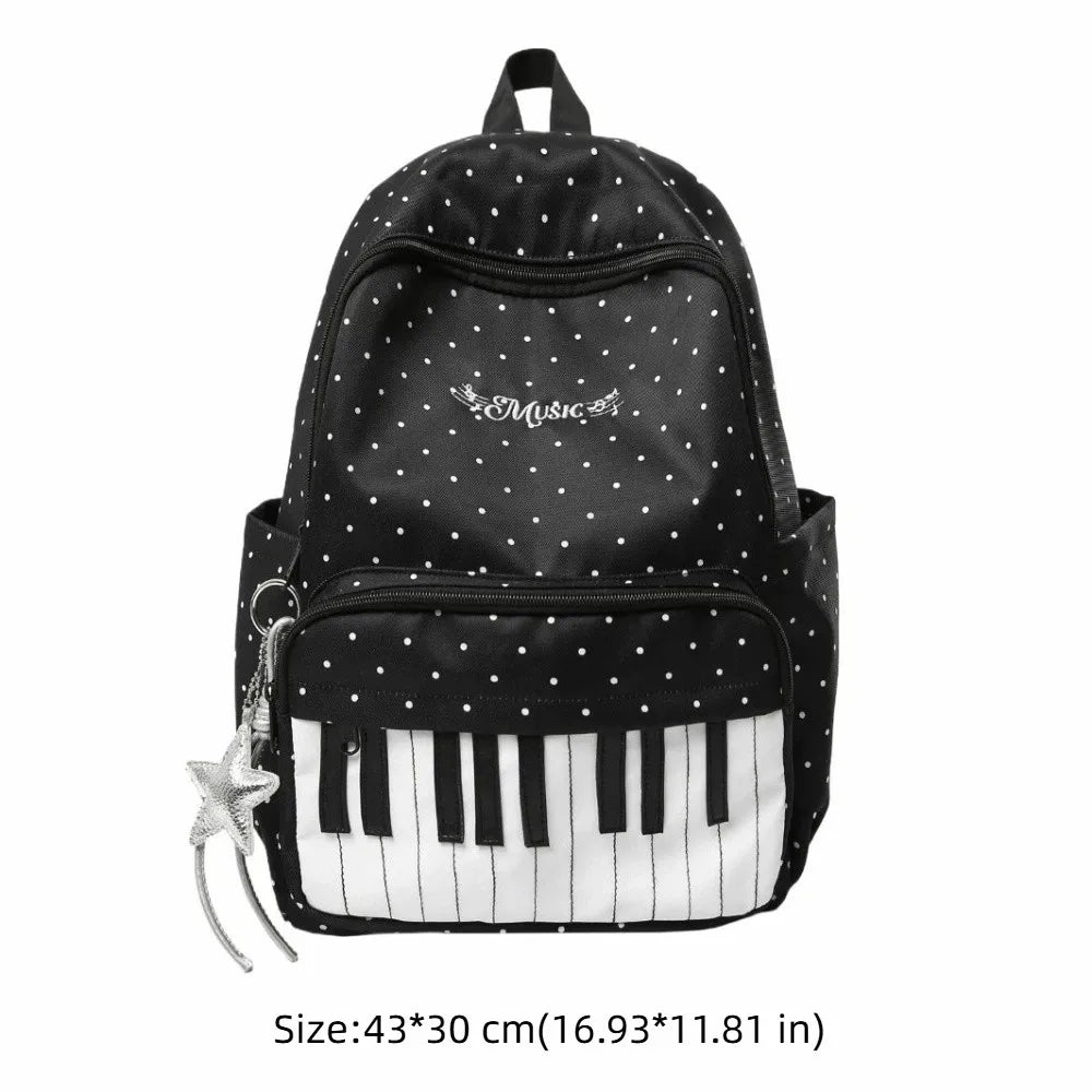 New Large Capacity Polka Dot Backpack Lightweight Multifunctional Piano Key Backpack Black Piano Mochilas for Women