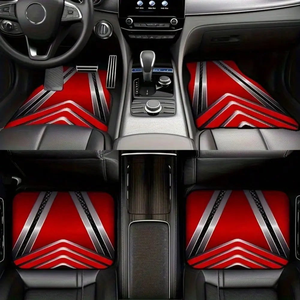 2/4pcs Red and Black Geometric Pattern Cool Car Floor Mats, Durable, Universal Fit for Sedans, Trucks, and SUVs