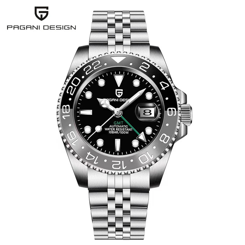 New PAGANI DESIGN 40MM GMT Mechanical Wristwatch Sapphire Ceramic Bezel Automatic Watch Stainless Steel 100M Waterproof Watches