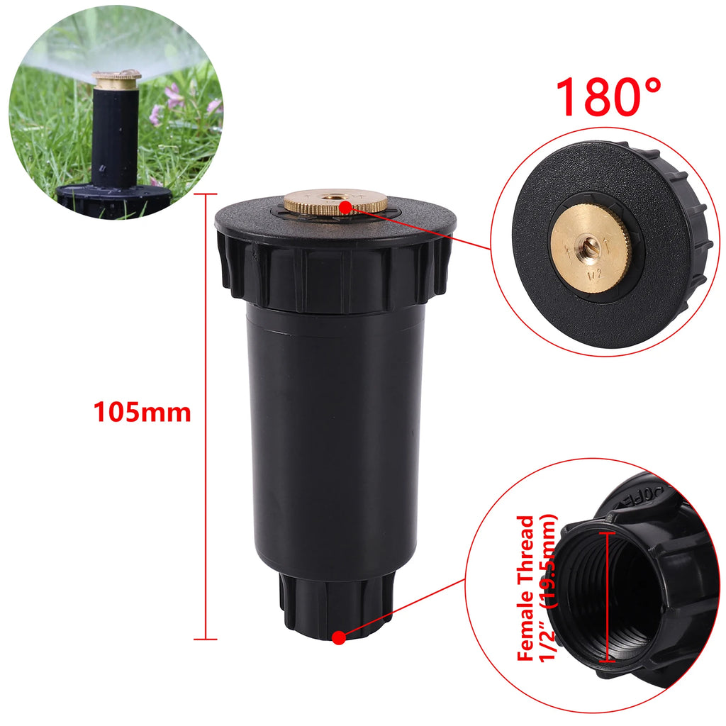1/2" Thread Pop Up Sprinklers 90/180/360 Degree Automatic Stretching Scattering Sprinkler Garden Lawn Grassland Buried Nozzle