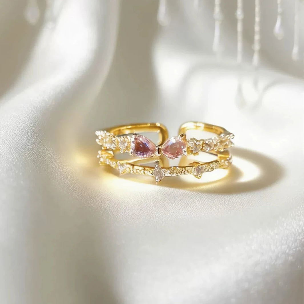 Korean CZ Sweet Crystal Zircon Heart Ring For Women Exquisite Shell Flower Opening Finger Rings Princess Wedding Jewelry