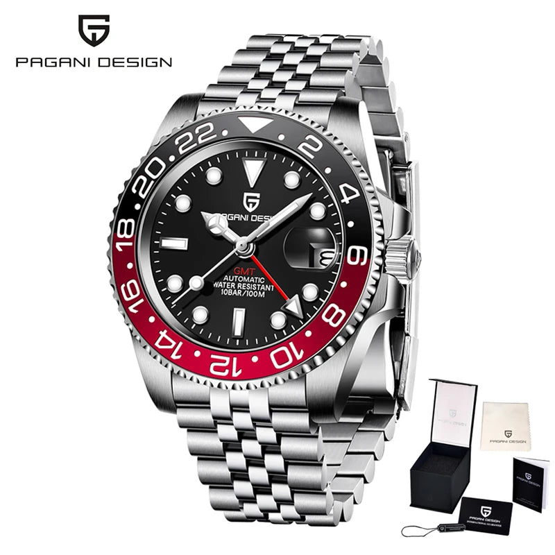 PAGANI DESIGN PD-1662 Luxury GMT Men Mechanical Wristwatch Sapphire Glass Stainless Steel 100M Waterproof Automatic Watches